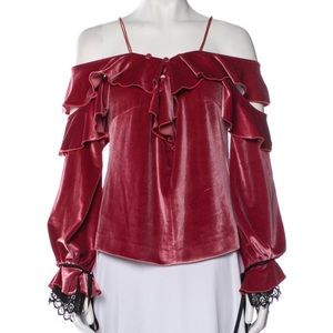 Self-portrait pink velvet off-the-shoulder sleeve blouse top